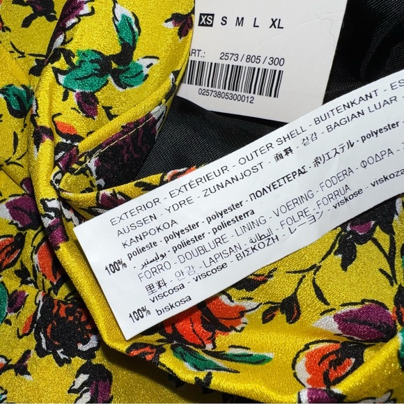 NEW Zara Yellow Floral Skirt Zip Up - Rouched with Diamond Studded Beads - Picture 6 of 8